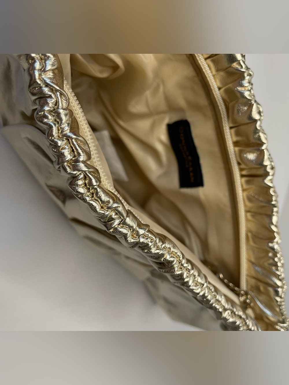 NWOT Donna Karan Metallic Gold Ruched Clutch - Picture 2 of 4